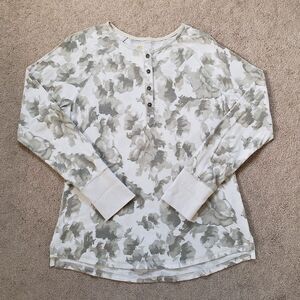 Carhartt Henley Long Sleeve Women's Shirt Size S(4-6) Beige Green Embroidered